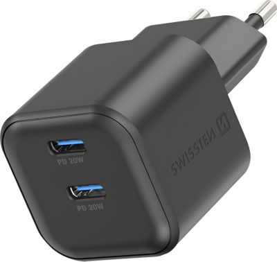 Chargeur secteur SWISSTEN USB-C GaN 20W Compact Noir