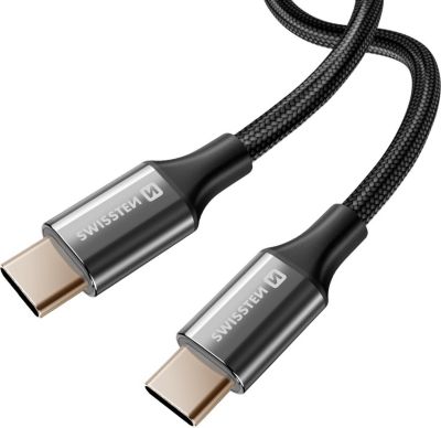 Câble alimentation SWISSTEN USB-C vers USB-C 60W Anti-noeud Noir