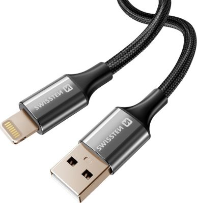Câble alimentation SWISSTEN USB vers Lightning 30W Anti-noeud Noir