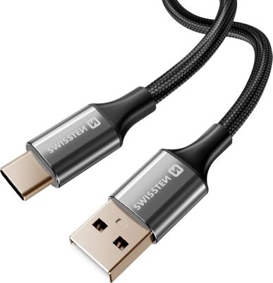 Câble alimentation SWISSTEN USB vers USB-C 60W Anti-noeud Noir