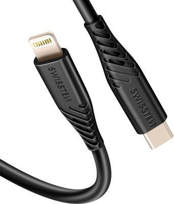 Câble alimentation SWISSTEN USB-C vers Lightning 30W Silicone Noir