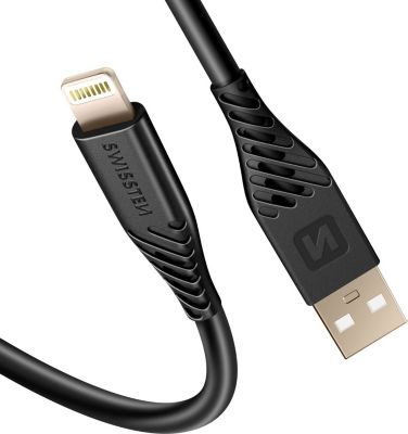 Câble alimentation SWISSTEN USB vers Lightning 60W Silicone Noir