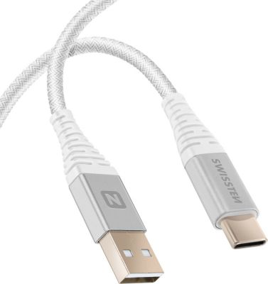 Câble alimentation SWISSTEN USB vers USB-C 60W Aramide Blanc