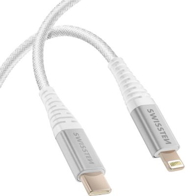 Câble alimentation SWISSTEN USB-C vers Lightning 30W Aramide Blanc