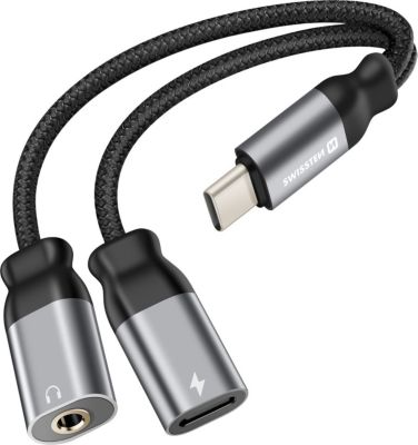 Câble alimentation SWISSTEN Splitter USB-C et Jack Noir Tressé