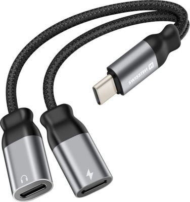 Câble alimentation SWISSTEN Splitter USB-C 2-en-1 Tressé Noir