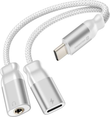 Câble alimentation SWISSTEN Splitter USB-C et Jack Blanc Tressé