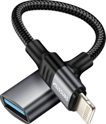 Câble Lightning SWISSTEN Adaptateur OTG Lightning vers USB Noir