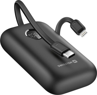 Batterie externe SWISSTEN 10000mAh avec Câbles USB-C et Lightning
