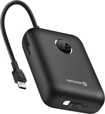 Batterie externe SWISSTEN 30000mAh avec Câbles USB-C et Lightning