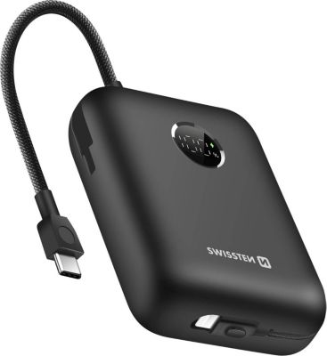 Batterie externe SWISSTEN 30000mAh avec Câbles USB-C et Lightning Batterie externe SWISSTEN 30000mAh avec Câbles USB-C et Lightning