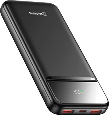 Batterie externe SWISSTEN 10000mAh avec USB-C et 2x USB Noir