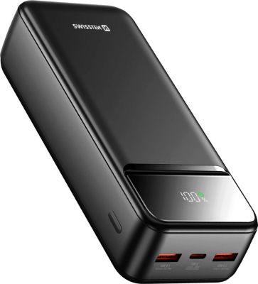Batterie externe SWISSTEN 30000mAh avec USB-C et 2x USB Noir