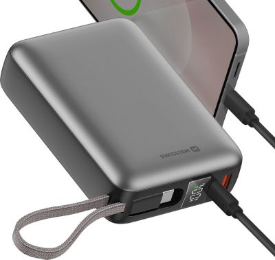 Batterie externe SWISSTEN 20000mAh 45W Câble USB-C intégré Argent Batterie externe SWISSTEN 20000mAh 45W Câble USB-C intégré Argent