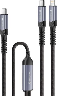 Câble USB SWISSTEN 2-en-1 USB-C et Lightning 100W 1,5m