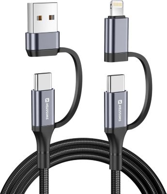 Câble Lightning SWISSTEN 4-en-1 USB-C vers USB-A et Lightning 60W
