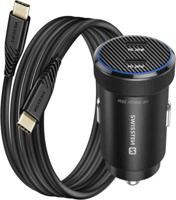 Chargeur allume cigare SWISSTEN Swissten Chargeur Voiture 2 USB-C 20W PD