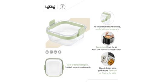Petits Plats LEKUE carré en verre pour friteuse à air
