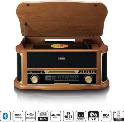 Platine vinyle LENCO Platine disque rétro avec radio AM/FM
