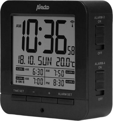 Radio réveil ALECTO DCF avec Thermomètre 4 Alarmes et Snooze