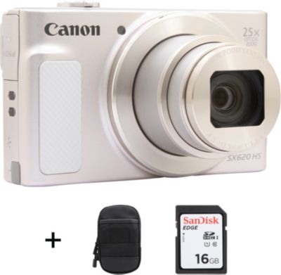 Appareil photo Compact CANON SX620 HS Argent et Blanc + Etui + SD16Go Reconditionné