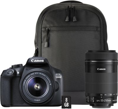 Appareil photo Reflex CANON EOS 1300D 18-55DC + 55-250IS + Sac + 8Go Reconditionné