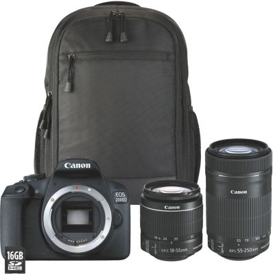 Appareil photo Reflex Canon EOS 2000D+18-55mm+55-250mm+Etui+16Go