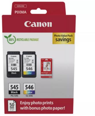 Cartouche d'encre CANON PG-545 noir + CL-546 couleurs + Papier