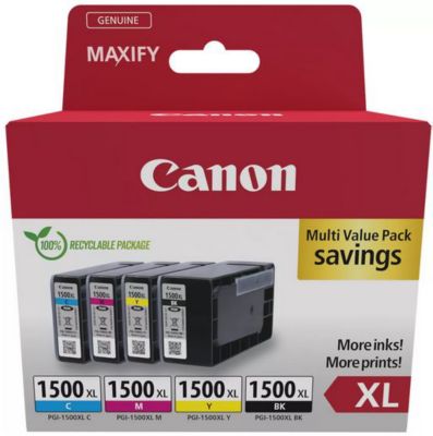 Cartouche d'encre CANON Pack PGI-1500 XL Noire + 3 couleurs