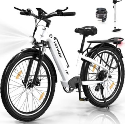 Vélo électrique HITWAY VAE 26x3.0, 48V 18AH, 7 Vitesse, Blanc