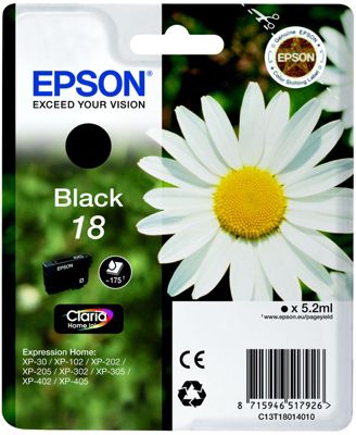 Cartouche d'encre EPSON Originale T1801 Noire Série Pâquerette - C13T18014010 Cartouche d'encre EPSON Originale T1801 Noire Série Pâquerette - C13T18014010
