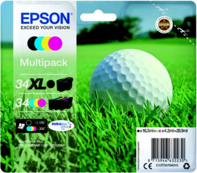 Cartouche d'encre EPSON T3479 Noir XL+C/M/J Série Balle de golf