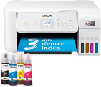 Epson Imprimante EcoTank ET-2721 avec réservoirs, Multifonction 3-en-1:  Imprimante / Scanner / Copieur, A4, Jet d'encre couleur, Wifi Direct, Kit  d'encre inclus, Ecran, Faible coût par page, Compact : :  Informatique