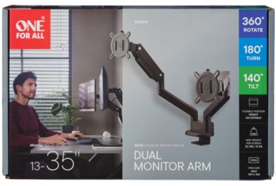 Support écran PC ONE FOR ALL Dual Arm noir 13-35 pouces Orientable et