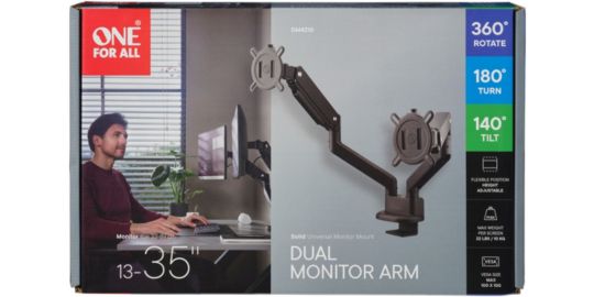 Support écran PC ONE FOR ALL Dual Arm noir 13-35 pouces Orientable et
