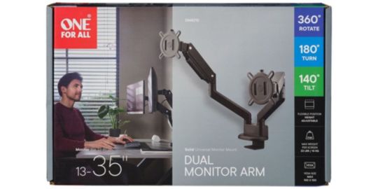 Support écran PC ONE FOR ALL Dual Arm noir 13-35 pouces Orientable et