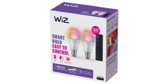 Ampoule LED connectée WIZ Wi-Fi BLE 60W A60 E27 RGB 2PK + Remote