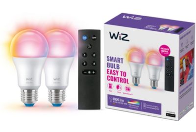 Ampoule LED connectée WIZ Wi-Fi BLE 60W A60 E27 RGB 2PK + Remote
