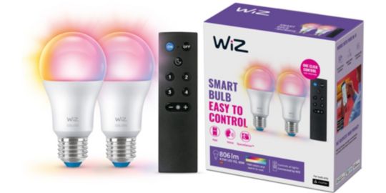 Ampoule LED connectée WIZ Wi-Fi BLE 60W A60 E27 RGB 2PK + Remote