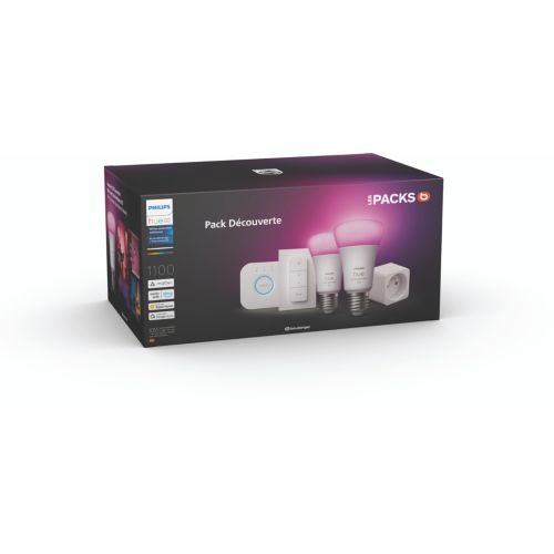 Kit de démarrage Philips Hue White Ambiance : 3 ampoules E27 + pont +  télécommande - Ampoule connectée - Achat & prix