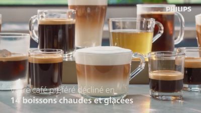 Voir la vidéo pour Expresso Broyeur PHILIPS EP4441/50 cafetière à grain LatteGo série 4400, 12 boissons, SilentBrew, Noir