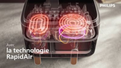 Voir la vidéo pour PHILIPS Airfryer NA352/00 double bac