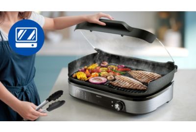 Plancha électrique PHILIPS Avec couvercle verre HD6212/90