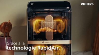 Voir la vidéo pour Airfryer PHILIPS NA462/70 Friteuse sans huile Vertical Duo Noir/Cuivre, Série 4000 10L (5+5L)