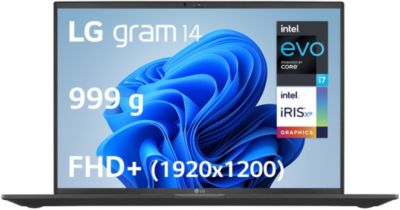 LG Gram 14Z90Q G AD7BF PC Portable 14 999g ecran IPS 1920x1200 Format 16 10 Intel Evo i7 RAM 32Go SSD 1 To NVMe IrisXE Graphics Thunderbolt 4 Windows 11 Home Clavier AZERTY Black
