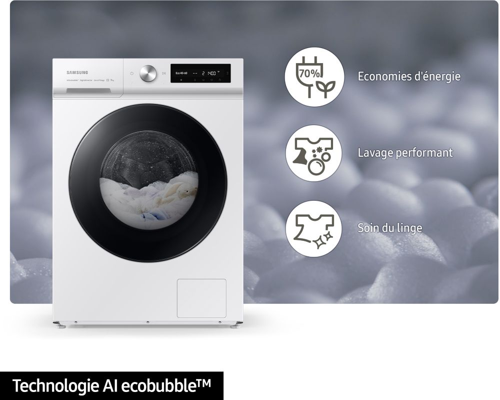 Lave-linge 11 kg Samsung BESPOKE AI™ WW11BB744DGW AI ecobubble™