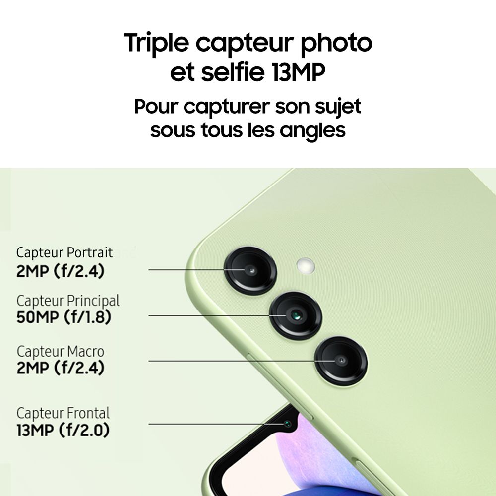 Samsung Galaxy A14 5G Triple capteur photo et selfie 13MP