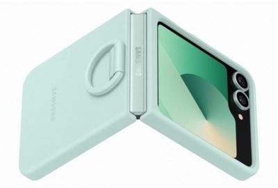 Coque SAMSUNG Z Flip6 silicone Vert d'eau avec anneau