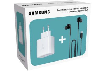 Chargeur SAMSUNG Kit Piéton Blanc + CHARGEUR 25W USB C