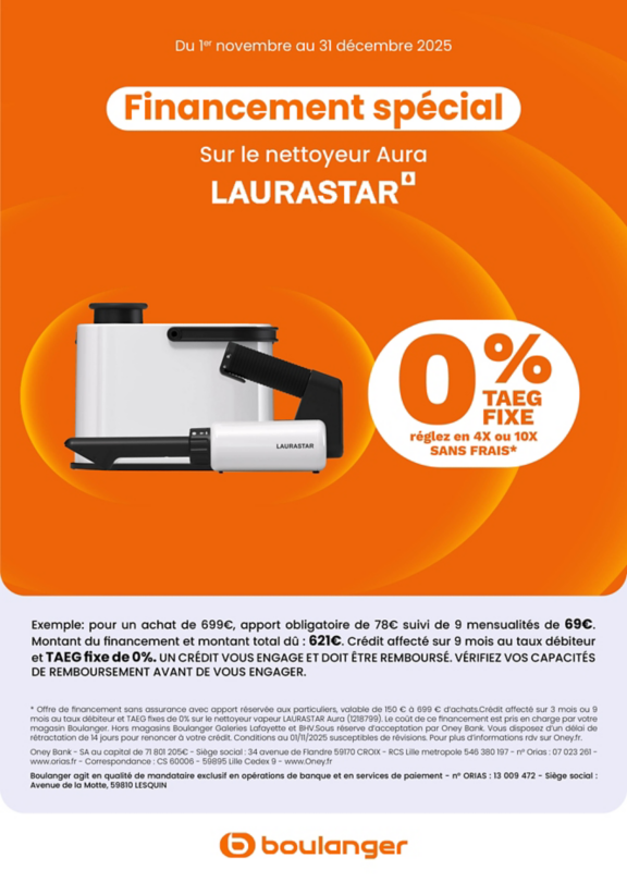 Financement Laurastar 4x ou 10x sans frais